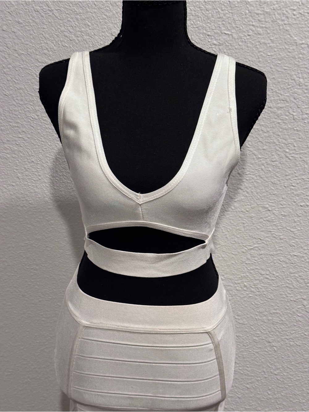 House of CB MEDIUM White Bandage Skirt and Top Set- Women's Stretch Midi Skirt - Picture 3 of 11